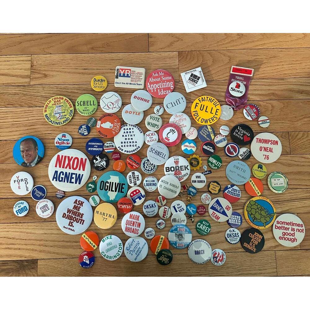 VTG 1960s-80s Political Campaign Button 100+ Nixon Ford Illinois Republican Pins